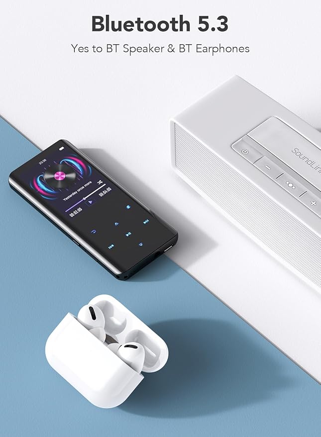 AGPTEK 64GB MP3 Player with Bluetooth 5.3, A19PL 2.4" Curved Screen Portable Music Player with Speaker Lossless Sound with FM Radio, Voice Recorder, Supports up to 128GB, Black