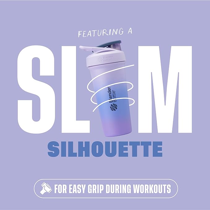BlenderBottle Sport Sleek Insulated Stainless Steel Shaker Bottle with Wire Whisk, 25-Ounce, Lavender Ombre – Protein Shakes & Hydration for Athletes & Fitness Enthusiasts, Easy Mixing, Slim Easy to Hold, Keeps Drinks Cold, Lockable Lid