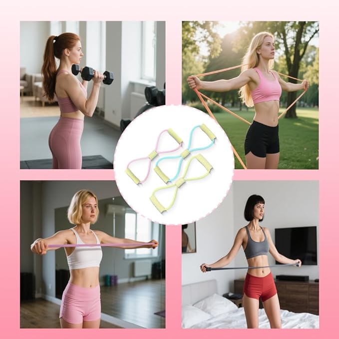 Figure 8 Fitness Resistance Bands with Handles, Yoga Resistance Band Stretch Fitness Band, Chest Expander, for Arm and Shoulder Stretch, Rope 8 Word Elastic for Women and Men(3 Pack)