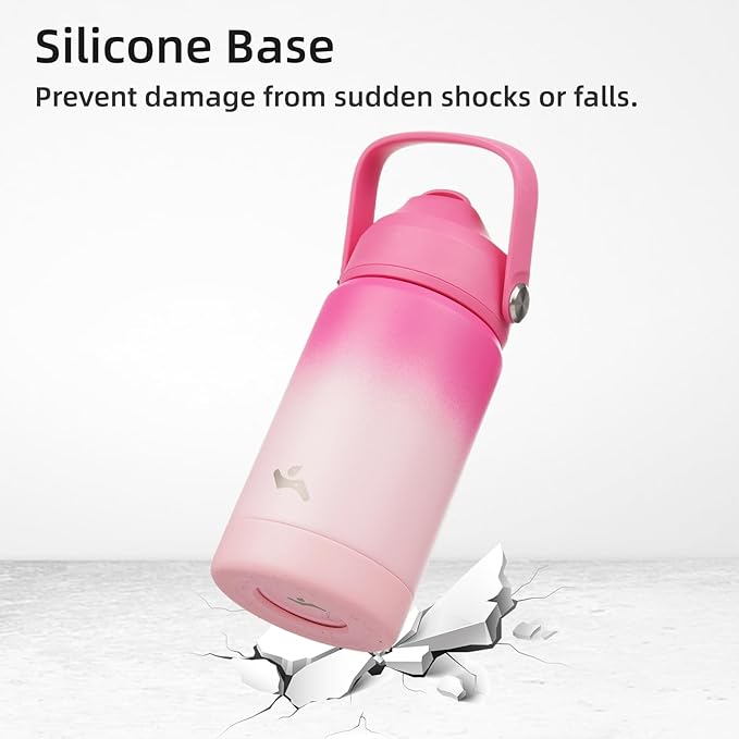 Insulated Water Bottle with Straw Lid,12 oz Stainless Steel Vacuum Metal Bottle with Silicone Handle,Cherry Blossom