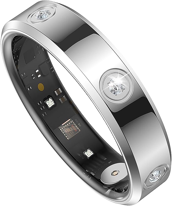 Smart Ring for Women Men Diamond Fitness Tracker Sleep Heart Rate Monitor Smart Rings for Android iOS Phone Pedometer Calorie Step Counter Stylish Ladies Rings for Women Elegant