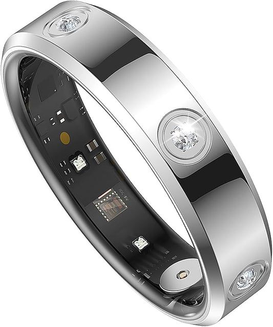 Smart Ring for Women Men Diamond Fitness Tracker Sleep Heart Rate Monitor Smart Rings for Android iOS Phone Pedometer Calorie Step Counter Stylish Ladies Rings for Women Elegant