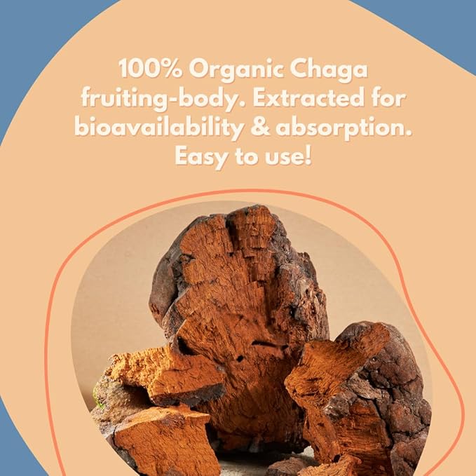 Chaga Extract Powder by Malama, Organic Fruiting Body Chaga Mushroom Powder, Superfood Adaptogenic, Supports Immune System, Skin Health, and Fatigue, 100 Servings