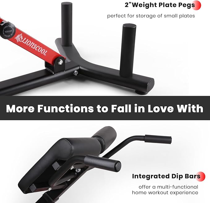 LIONSCOOL Heavy-Duty Adjustable Roman Chair - Back Extension Bench with Multiple Adjustment Functions- Hyperextension Bench Perfect for Home Gym