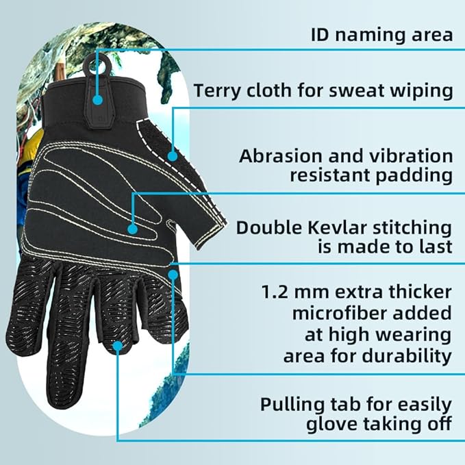 Seibertron Full or Half Finger Padded Palm Lightweight Breathable Climbing Rope Gloves for Climbers, Rock Climbing, Rescue, Adventure, Sailing, Kayaking, Outdoor Sports