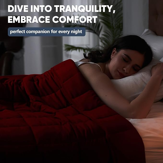 King Size Weighted Blanket for Adults (25 lbs, 80β x 87β, Red) Cooling Heavy Blanket for Sleeping Perfect for 240-260 lbs, Breathable Blanket for Adults & Couple All Season, Machine Washable