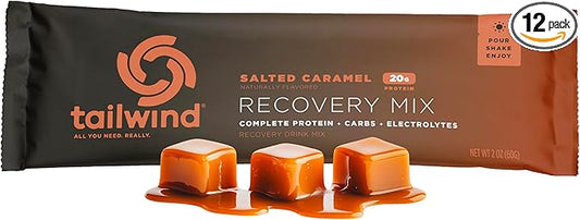 Tailwind Nutrition Recovery Mix, 20 Grams Complete Protein, Carbohydrates, and Electrolytes Powder Drink Mix for Post-Workout, Free of Gluten, Soy, and Dairy, Vegan, 12 Servings, Salted Caramel