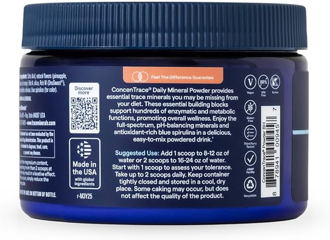Trace Minerals ConcenTrace Daily Mineral Powder 60 Servings - 700mg of ConcenTrace per Serving (About 15 Drops) Full Spectrum for Whole Body Wellness- Blue Hawaiian Flavor