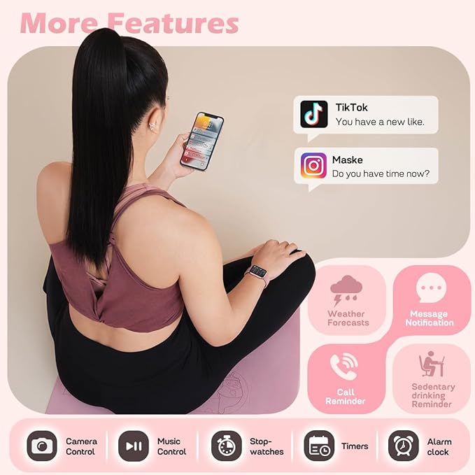 MorePro Health Fitness Tracker with Blood oxy-gen Monitor and 24/7 Heart Rate and Blood Pressure, Sleep Monitor, 120+ Sport Modes Waterproof Fitness Watch for Women Men Android iOS, Pink