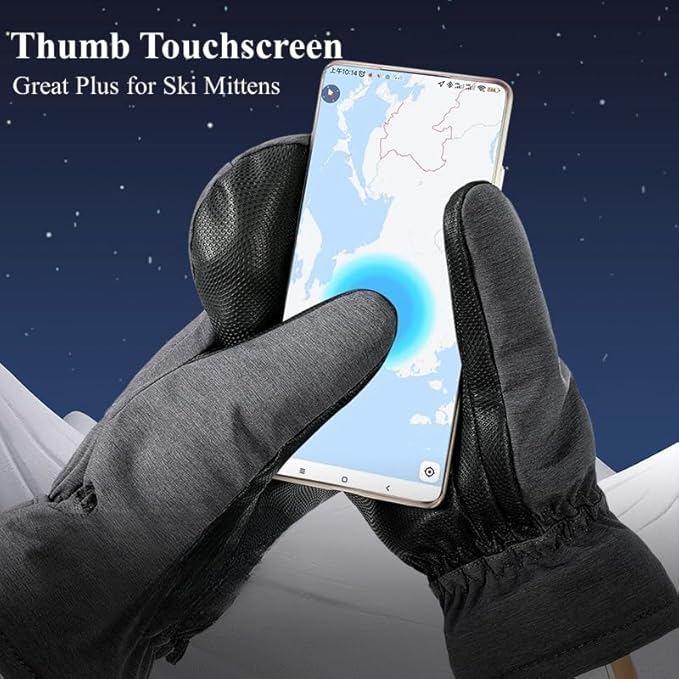 Waterproof Ski Mittens Ski Glove for Women Men Youth Winter Cold Weather Snow Gloves with Hands Warmer Zipper Pocket