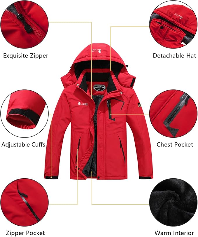 Men's Ski Jacket Warm Winter Snow Coat Waterproof Mountain Windbreaker Snowboarding Jacket Hooded for Hiking Traval