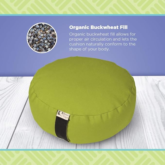 Bean Products Zafu Meditation Pillows for Sitting on Floor, Yoga Cushion, Cotton/Buckwheat Fill Yoga Pillow, Zafu Meditation Cushion, Zen Kneeling Prayer Pad- Made in USA - 14" Round - Navy