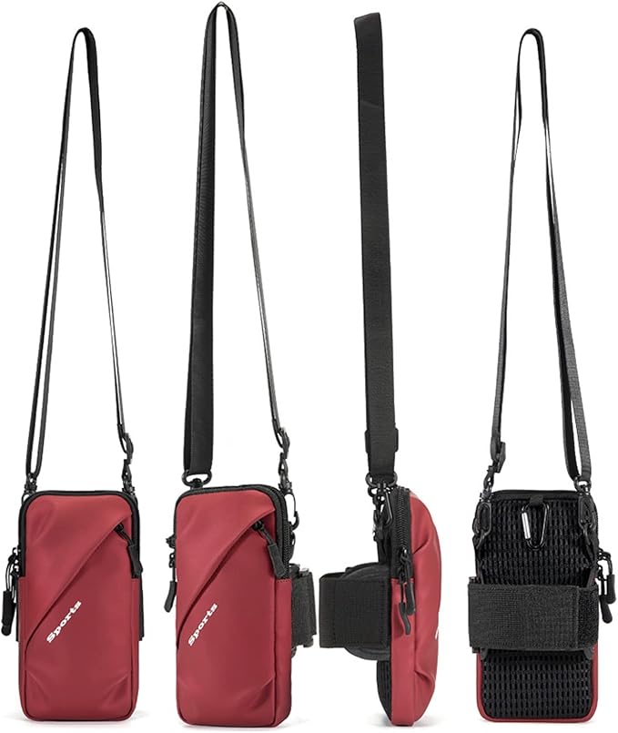 Cell Phone Holder, Small Crossbody Shoulder Holsters Bag with Arm Band, Fits iPhone and Android, Use for Running, Walking, Hiking & Biking (6.7 Inches, Red)