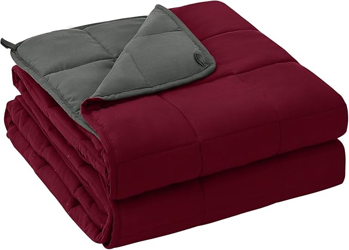 yescool Weighted Blanket for Adults (18 lbs, 60" x 80", Red Grey) Cooling Heavy Blanket for Sleeping Perfect for 110-130 lbs, Queen Size Breathable Blanket with Premium Glass Bead, Machine Washable