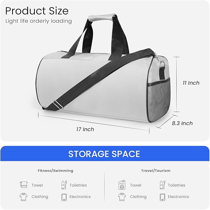 C&F BOGMOST Small Gym Bag for Travel & Duffel - 17 Inch Lightweight Carry On Bag for Men & Women, Mini Duffel Bag,Perfect for Sports, Weekend Trips, and Overnight Stays, Grey
