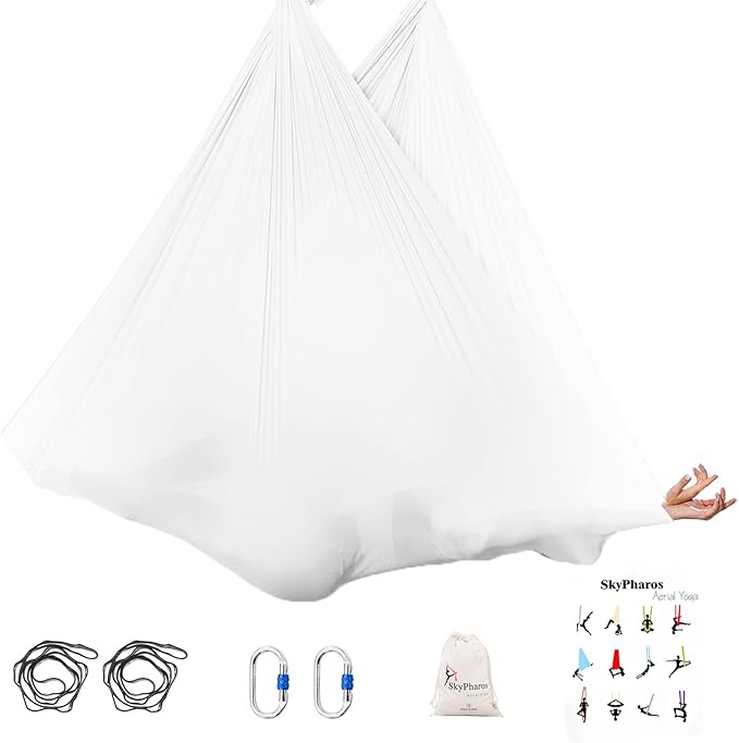 5.5 Yards Aerial Silks Yoga Swing Set - Aerial Yoga Hammock Kit Anti-Gravity Flying for Fitness, Low/Non Stretch Nylon Tricot Fabric Hardware Included for Dance