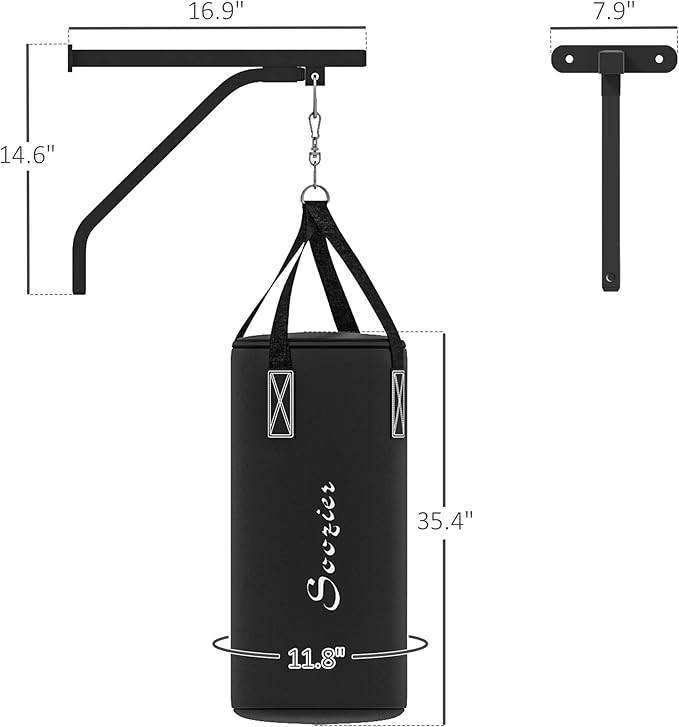 Soozier Unfilled Punching Bag for Adults, Heavy Bag Wall Mount Set with Bracket, Boxing Gloves, Hand Wraps and 360° Swivel Hook for Muay Thai and MMA Training