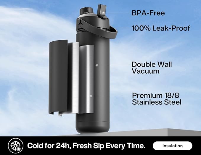 26 oz Insulated Water Bottle with 2-in-1 Straw and Spout Lid, Keep Cold 24H, Leak-Proof, Fits in Car Cup Holder, Stainless Steel Water Bottle for Sports, Travel, and School (Butterfly Kaleido)