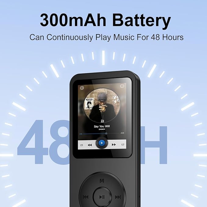 64GB MP3 Player with Bluetooth 5.3, 1.8 inch Screen Portable Music Player with Speaker, FM Radio, Voice Recorder, Physical Buttons Supports Expanded Up to 128GB(Black)