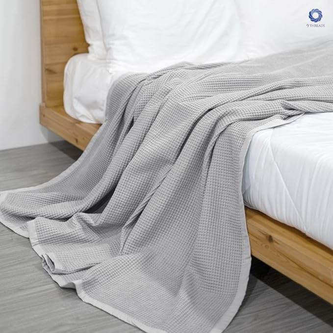 GOTS Certified Organic Cotton Waffle Weave Blanket, Queen Bed Size, 90"X90"Cozy Throw Blanket for Couch, Modern Home Decor, Throw Blankets,Waffle Blanket, Soft Bed Blankets -Scottish Grey