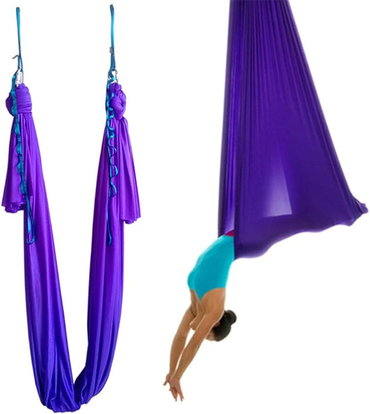 Aerial Yoga Hammock 5.5 Yards Yoga Swing Pilates Silk Home Gym Fitness Include hardware,Daisy Chain, Pose Guide