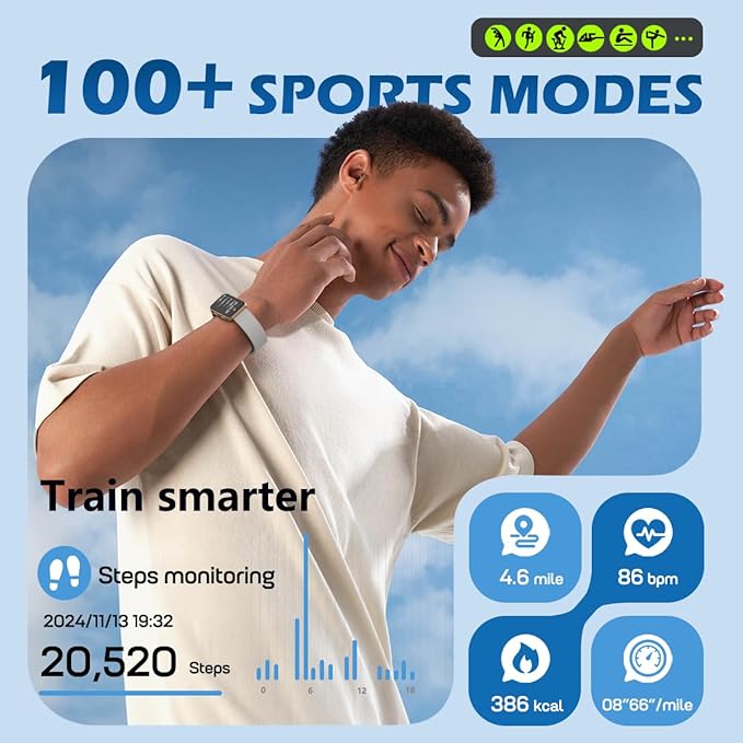 MorePro Health Fitness Tracker with Blood oxy-gen Monitor and 24/7 Heart Rate and Blood Pressure, Sleep Monitor, 120+ Sport Modes Waterproof Fitness Watch for Women Men Android iOS, Gold