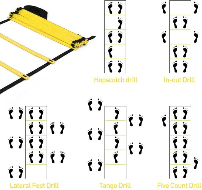 Speed & Agility Ladder Training Equipment Set, Includes 12 Rung 20ft Agility Ladder, 4 Agility Hurdles,12 Disc Cones, 1 Resistance Parachute for Training Football Soccer Basketball Athletes