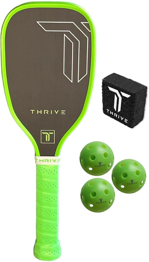 Thrive Pickleball Training Paddle Kit - Includes Trainer Paddle, 3 Fast Hands Mini Pickleballs & Paddle Eraser - T-700 Carbon Fiber, Extra Long Handle, 16mm Core