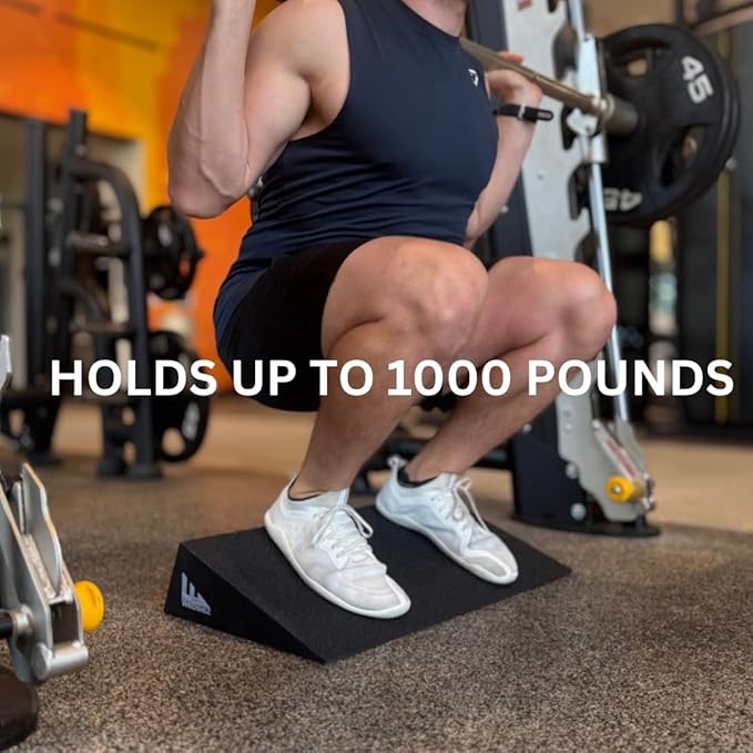 SquatWedgiez Extra Wide 20° Slant Board – Heavy Duty 1000 lb Capacity, Anti-Slip Squat Wedge for Knees Over Toes Training, Heel Elevated Squats & Calf Stretching