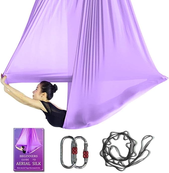 Aerial Yoga Hammock L:5M W:2.8M 5.5 Yards Aerial Pilates Silk Yoga Swing Set with 2000 Ibs Load Include Daisy Chain, Pose Guide