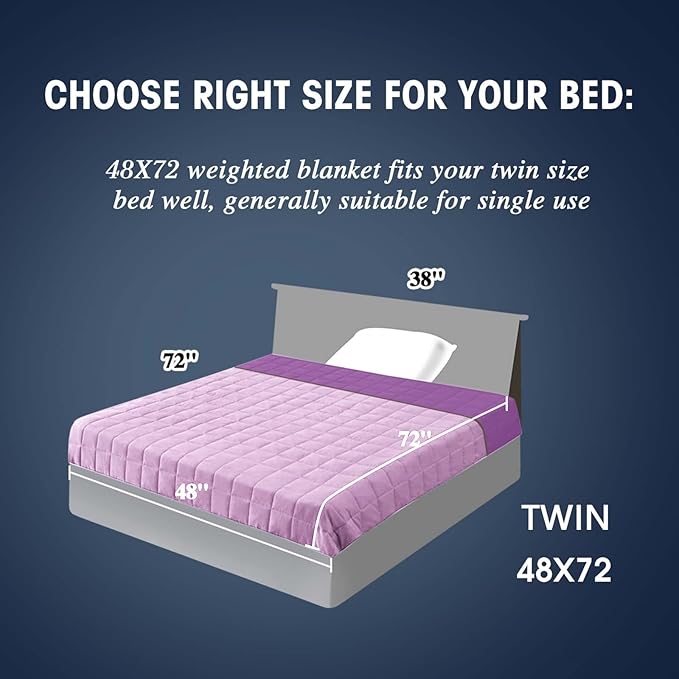 yescool Weighted Blanket for Adults (12 lbs, 48" x 72", Purple) Cooling Heavy Blanket for Sleeping Perfect for 110-130 lbs, Twin Size Breathable Blanket with Premium Glass Bead, Machine Washable