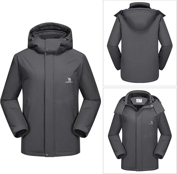 CAMEL CROWN Men's Winter Coat Waterproof Ski Jacket Fleece Lined Windproof Raincoat for Snow Outdoor Hiking Mountain