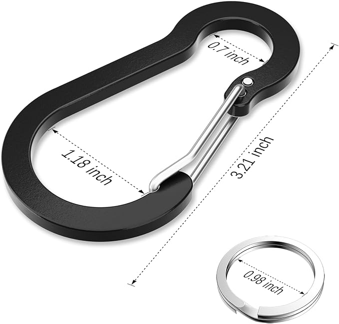 sprookber 3.2 Inch Aluminum Carabiner Clips D Ring, Caribeaner Spring Snap Hook with Keychain for Camping, Hiking, Gym & Outdoor Gear, Set of 10