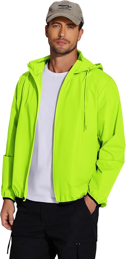 COOFANDY Men's Packable Rain Jacket Lightweight Waterproof Raincoat with Hood Travel Hiking Golf Windbreaker