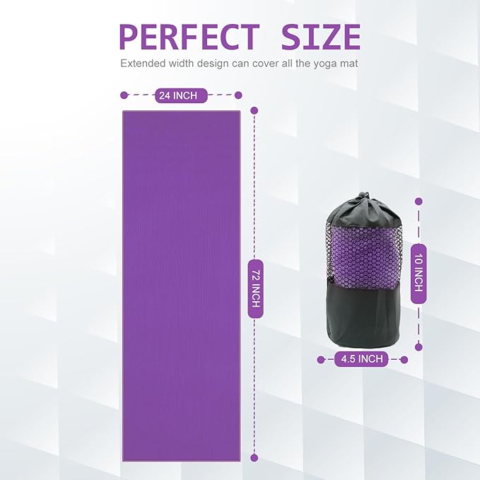 Eunzel Yoga Towel,Hot Yoga Mat Towel with Grip Dots Sweat Absorbent Non-Slip for Hot Yoga, Pilates and Workout 24" x72", Purple