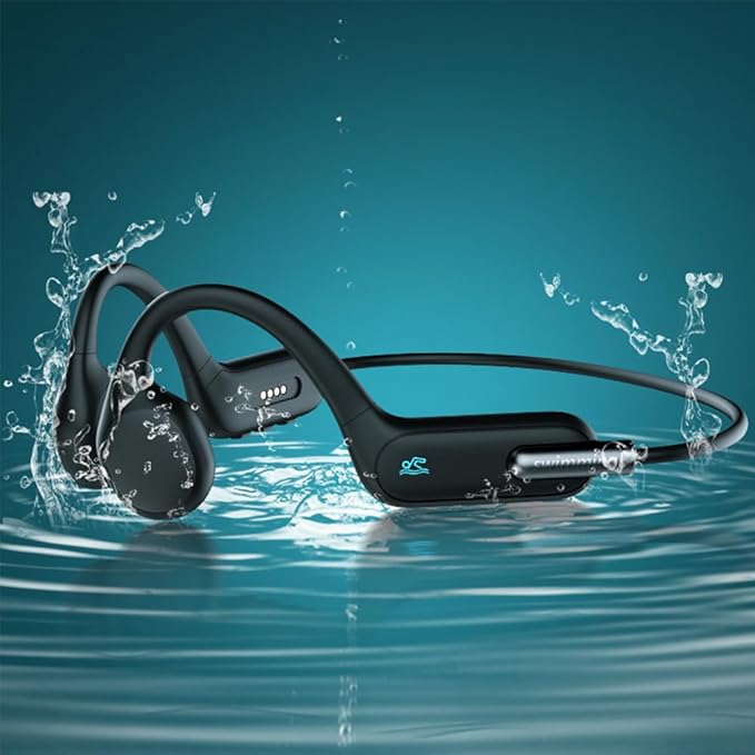 IHAO Swimming Headphones True Bone Conduction Open Ear Headset MP3 Player Built-in 32G Memory IP68 Underwater Waterproof Stereo Bluetooth Earphone for Driving Bicycling Running Skiing-X6 Black
