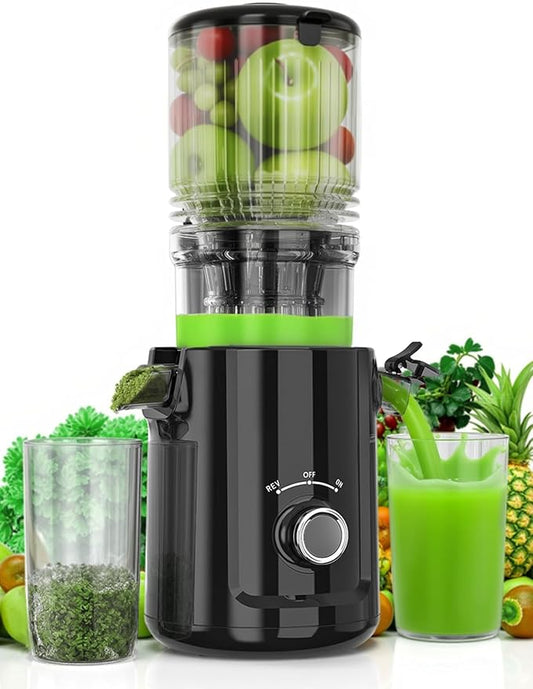 Cold Press Juicer - 5.3" Large Feed Chute Juicer Machines for Whole Vegetables & Fruits, 99% High Juice Yield, Quiet & Easy to Clean Slow Masticating Juicer, BPA-Free, Preserves More Nutrients (Black)