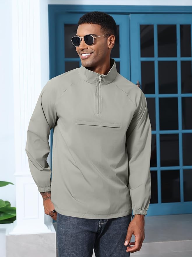 Aulemen Men's Casual Quarter Zip Pullover-Athletic Windbreaker Lightweight Jackets Hiking Golf for Men Mock Neck with Pockets