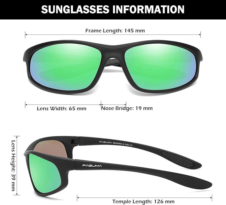 FAGUMA Polarized Sports Sunglasses For Men Cycling Driving Fishing UV400 Protection