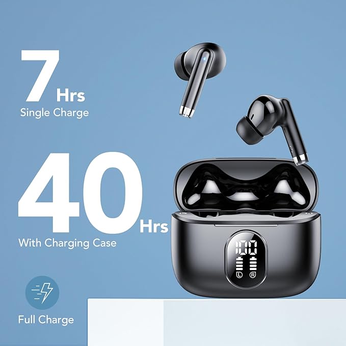 Wireless Earbuds, 2025 New Bluetooth 5.4 Headphones HiFi Stereo with 4 ENC Mic, 40H Mini Ear Buds In-Ear Noise Cancelling Earbuds with LED Screen, Ultra Light USB-C Bluetooth Earphones for Android iOS