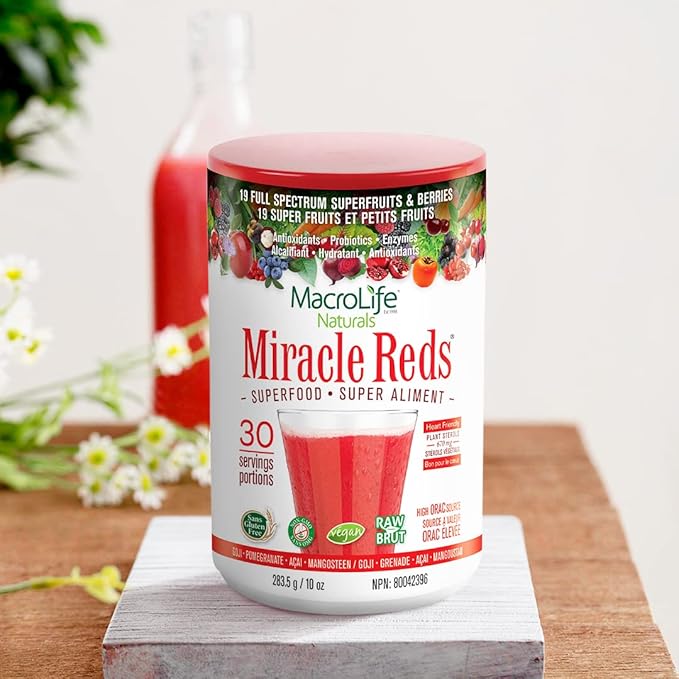 MacroLife Naturals Miracle Reds Superfood Supplement Powder Antioxidants Polyphenols Enzymes Probiotics - Raw Non-GMO Organic Vegan Gluten & Dairy Free (30 Servings)