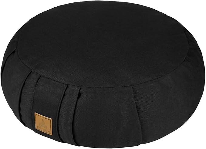 Round Zafu Meditation Cushion, D=15" H=5.5" Zabuton Meditation Pillow, Yoga Bolster/Pillow, Floor seat, Zippered Organic Cotton Cover, Natural Buckwheat, Kneeling Pillow
