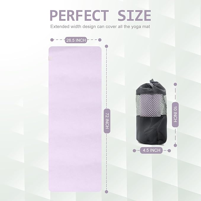 Eunzel Hot Yoga Towel, Super Absorbent Yoga Mat Towel Soft Suede Microfiber Non-Slip Towel for Bikram Pilates and Yoga Mats 72" x 26.5", Taro Purple