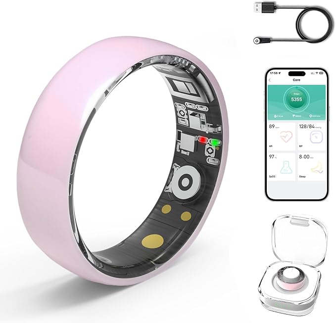 Smart Rings for Women Men,Fitness Tracker Ring,Heart Rate,Blood Oxygen,Blood Pressure,Step Tracker,Sleep Monitoring,No Subscription Fee,IP68 Waterproof Smart Ring for iPhone&Android(Pink 7)