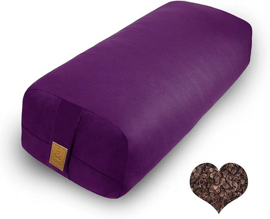 Organic Buckwheat Bolster (24X10.5X5.5 in) Supportive Rectangular Meditation Pillow 100% Cotton Cover Yoga Pillow