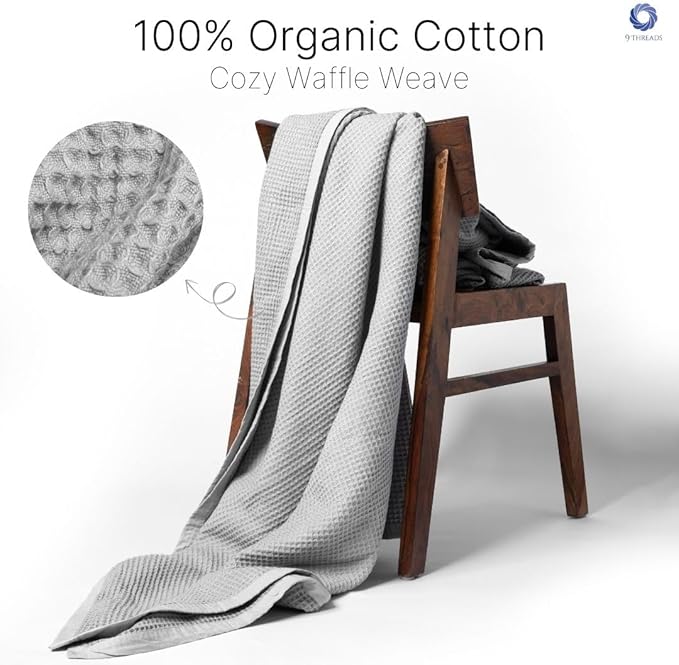 GOTS Certified Organic Cotton Waffle Weave Blanket, Queen Bed Size, 90"X90"Cozy Throw Blanket for Couch, Modern Home Decor, Throw Blankets,Waffle Blanket, Soft Bed Blankets -Scottish Grey