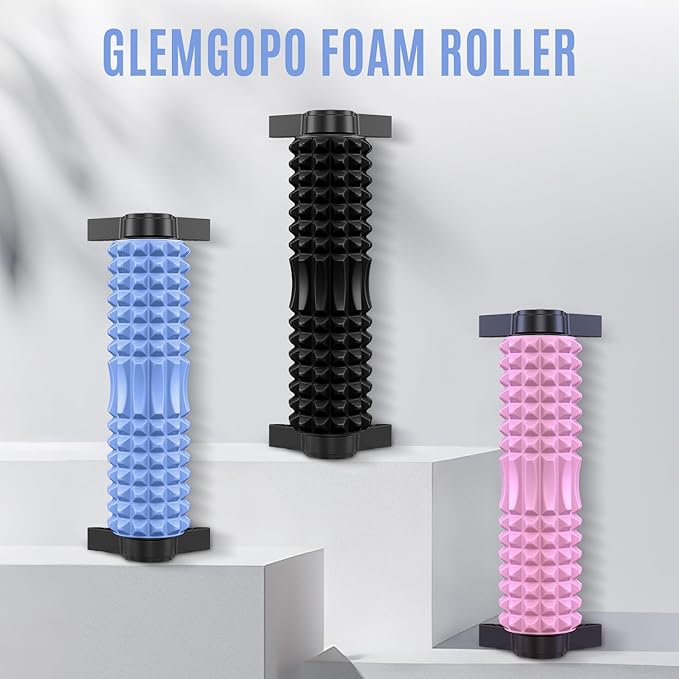Trigger Point Foam Roller with Stand, 18 Inch Medium Density Foam Roller Long Yoga Roller Foam Exercise Roller for Physical Therapy, Muscles Deep Tissue, Pilates, Back Pain and Muscle Recovery (Blue)