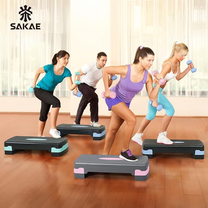 Aerobic Stepper Set with Dumbbells & Measuring Tape, Adjustable Height 2 Level Risers Workout Exercise Step Platform, 4 Colors, the Ultimate Gift for a Joyful Holiday and Merry Christmas