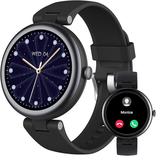 Fitness Tracker, Round Fitness Watches for Women with Bluetooth Call Heart Rate Monitor Sleep Tracker Calorie/Step Counter, Birthday Gift for Women Lady Mom Waterproof (Black)