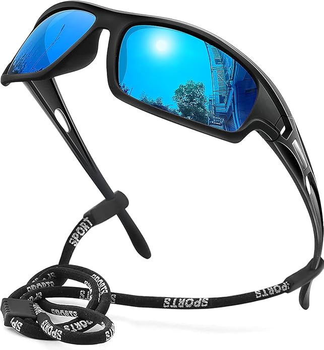Polarized Sports Sunglasses for Men 100% UV Protection Wrap Around Unbreakable Sun Glasses for Fishing Driving
